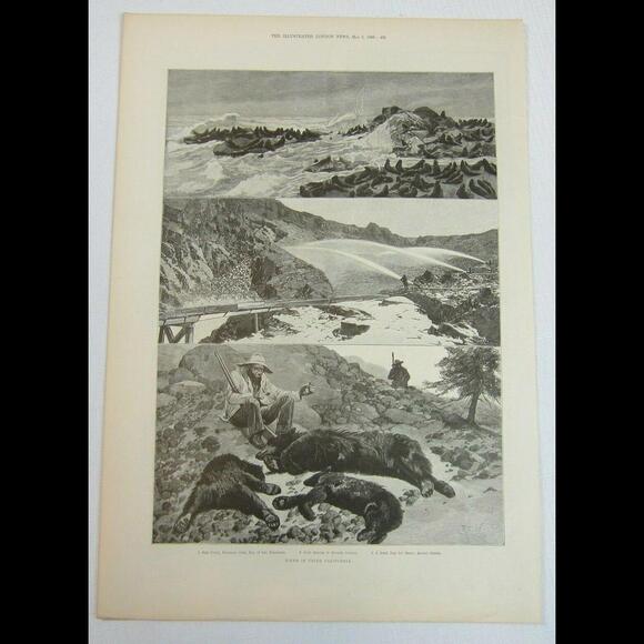 Antique 1888 Print "Views in Upper California" Seal Point Gold Mining Mt. Shasta - Picture 1 of 12